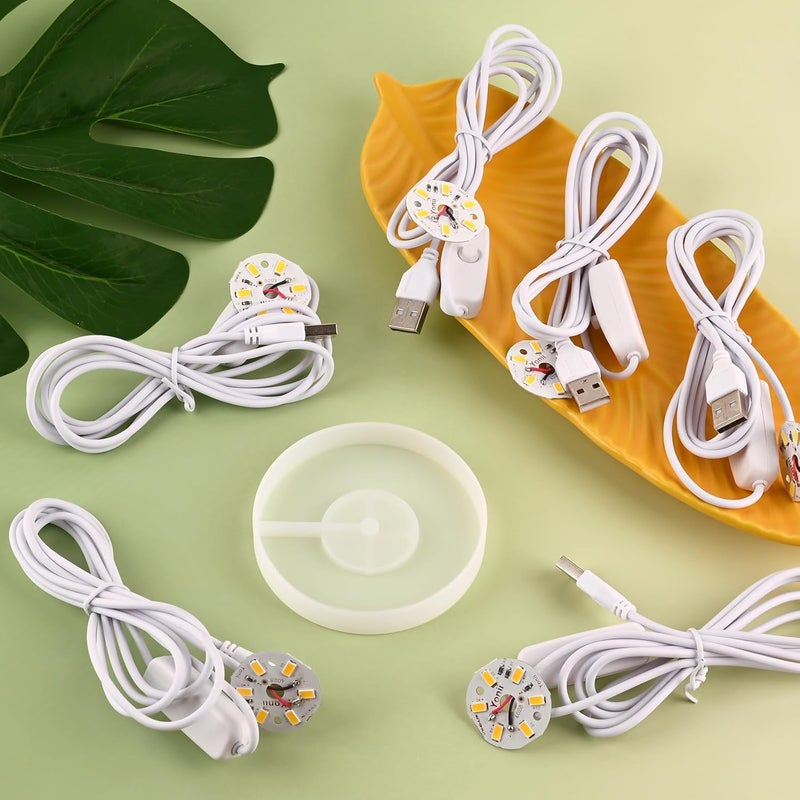 Actvty Round Display Base Silicone Mold with 6Pcs Led Light for Resin Casting, USB Powered for Lamp Resin Molds DIY Epoxy Craft Luminous Lamp Base Home Decorations - Image 3